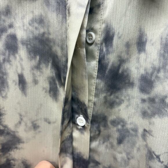 ACOA Shimmery Silky Button Down Blouse, Gray and Cream, Size L - Picture 3 of 7